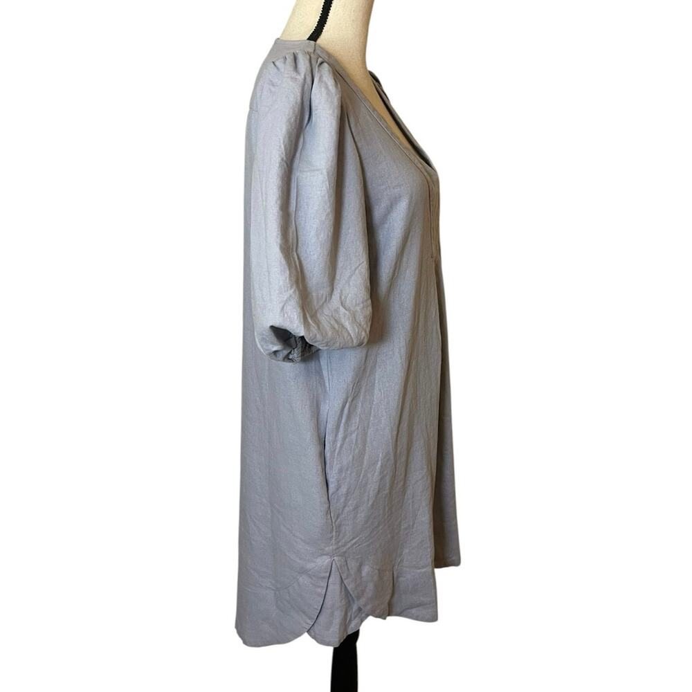 Cynthia Rowley Linen Blend Puff Sleeve Tunic Dress Pockets Periwinkle Medium - Picture 3 of 8